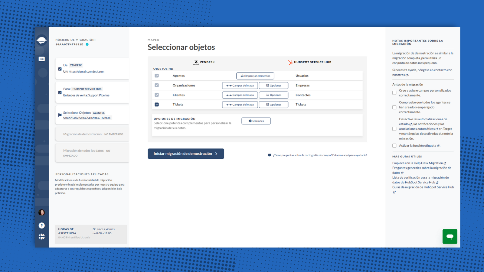 Migrate users, companies, contacts, and tickets to Hubspot